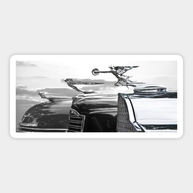 CHROME CLASSIC CAR HOOD ORNAMENTS Sticker by Larry Butterworth